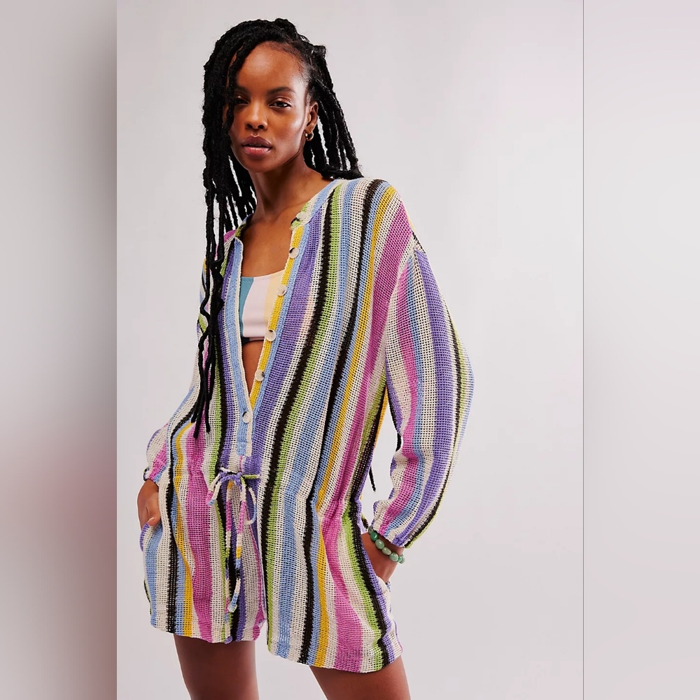 Free People "Sun Up" striped romper NWOT